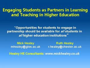 Engaging Students as Partners in Learning and Teaching