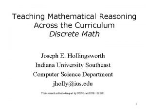 Teaching Mathematical Reasoning Across the Curriculum Discrete Math