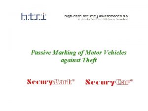 Passive Marking of Motor Vehicles against Theft Marking