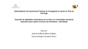 Sistematizacin de Experiencias Prcticas de Investigacin en opcin