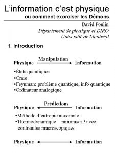 Linformation cest physique ou comment exorciser les Dmons