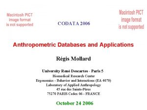 CODATA 2006 Anthropometric Databases and Applications Rgis Mollard