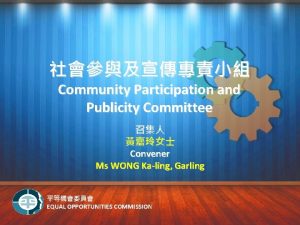 Community Participation and Publicity Committee Convener Ms WONG