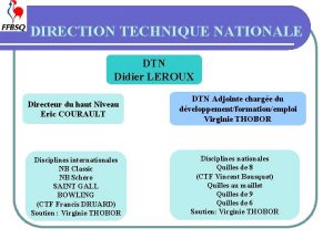 DIRECTION TECHNIQUE NATIONALE DTN Didier LEROUX Directeur du