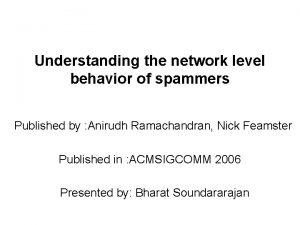 Understanding the network level behavior of spammers Published