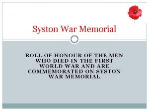 Syston War Memorial ROLL OF HONOUR OF THE