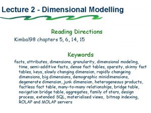 Lecture 2 Dimensional Modelling Reading Directions Kimbal 98