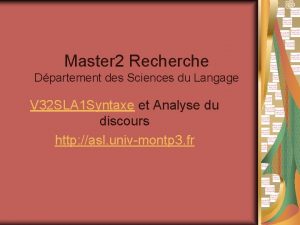 Master 2 Recherche Dpartement des Sciences du Langage