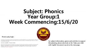 Subject Phonics Year Group 1 Week Commencing 15620