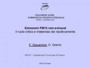 VIII EXPERT PANEL EMISSIONI DA TRAFFICO STRADALE ROMA