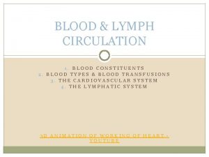 BLOOD LYMPH CIRCULATION 1 BLOOD CONSTITUENTS 2 BLOOD