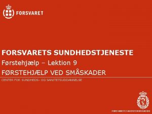 FORSVARETS SUNDHEDSTJENESTE Frstehjlp Lektion 9 FRSTEHJLP VED SMSKADER