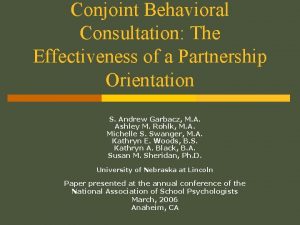 Conjoint Behavioral Consultation The Effectiveness of a Partnership