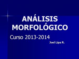 ANLISIS MORFOLGICO Curso 2013 2014 Joel Lipa R