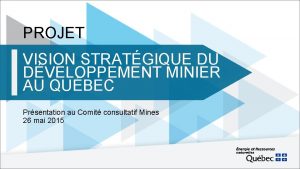 PROJET VISION STRATGIQUE DU DVELOPPEMENT MINIER AU QUBEC