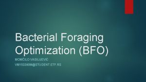 Bacterial Foraging Optimization BFO MOMILO VASILIJEVI VM 153390