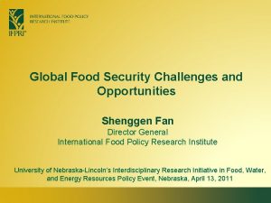 Global Food Security Challenges and Opportunities Shenggen Fan