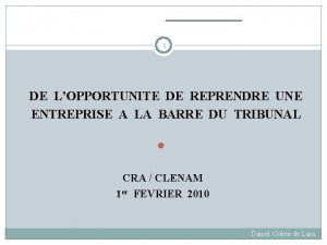 1 DE LOPPORTUNITE DE REPRENDRE UNE ENTREPRISE A