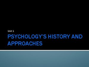 Unit 1 PSYCHOLOGYS HISTORY AND APPROACHES UNIT OVERVIEW
