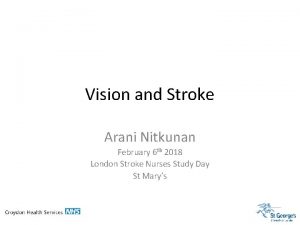 Vision and Stroke Arani Nitkunan February 6 th