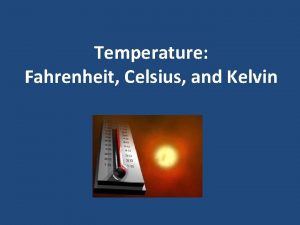 Temperature Fahrenheit Celsius and Kelvin Learning Target Know