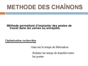 METHODE DES CHANONS Mthode permettant dimplanter des postes