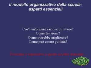 Il modello organizzativo della scuola aspetti essenziali Cos