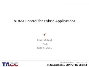 NUMA Control for Hybrid Applications Kent Milfeld TACC