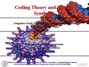 Coding Theory and Protein Synthesis AvogadroScale Engineering Form