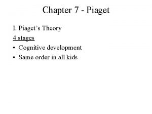 Chapter 7 Piaget I Piagets Theory 4 stages