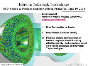 Intro to Tokamak Turbulence NUF Fusion Plasmas Summer