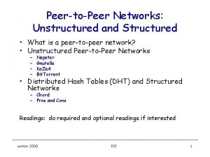 PeertoPeer Networks Unstructured and Structured What is a