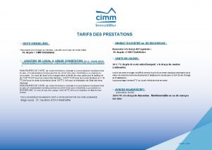 TARIFS DES PRESTATIONS VENTE IMMOBILIRE Honoraires la charge