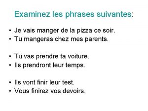 Examinez les phrases suivantes Je vais manger de