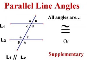 Parallel Line Angles All angles are Or Supplementary