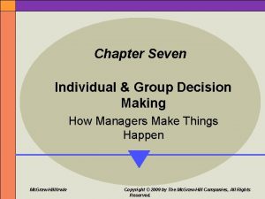 Chapter Seven Individual Group Decision Making How Managers