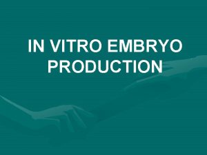 IN VITRO EMBRYO PRODUCTION In vitro embryo production