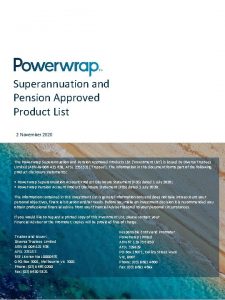 Superannuation and Pension Approved Product List 2 November