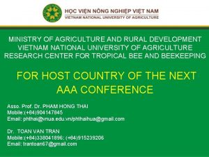 MINISTRY OF AGRICULTURE AND RURAL DEVELOPMENT VIETNAM NATIONAL
