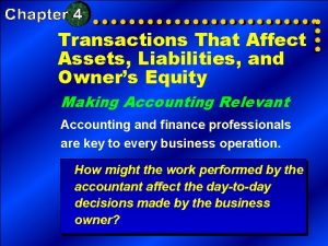 Transactions That Affect Assets Liabilities and Owners Equity