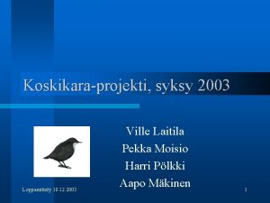 Koskikaraprojekti syksy 2003 Loppuesittely 18 12 2003 Ville