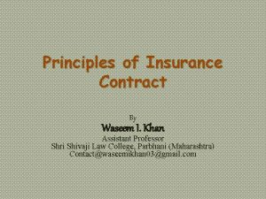 Principles of Insurance Contract By Waseem I Khan