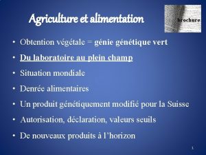 Agriculture et alimentation brochure Obtention vgtale gnie gntique