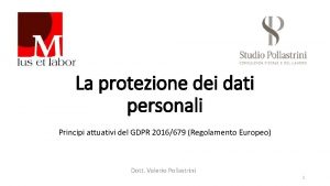 La protezione dei dati personali Principi attuativi del