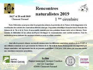 26 27 et 28 avril 2019 Clermont Ferrand