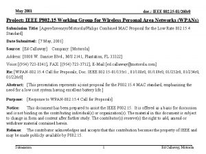 May 2001 doc IEEE 802 15 01260 r