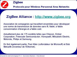 Zigbee Protocole pour Wireless Personnal Area Networks Zig