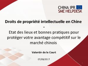 Droits de proprit intellectuelle en Chine Etat des