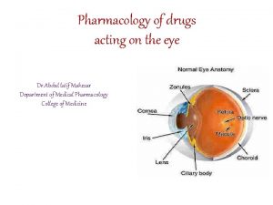 Pharmacology of drugs acting on the eye Dr