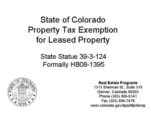 State of Colorado Property Tax Exemption for Leased